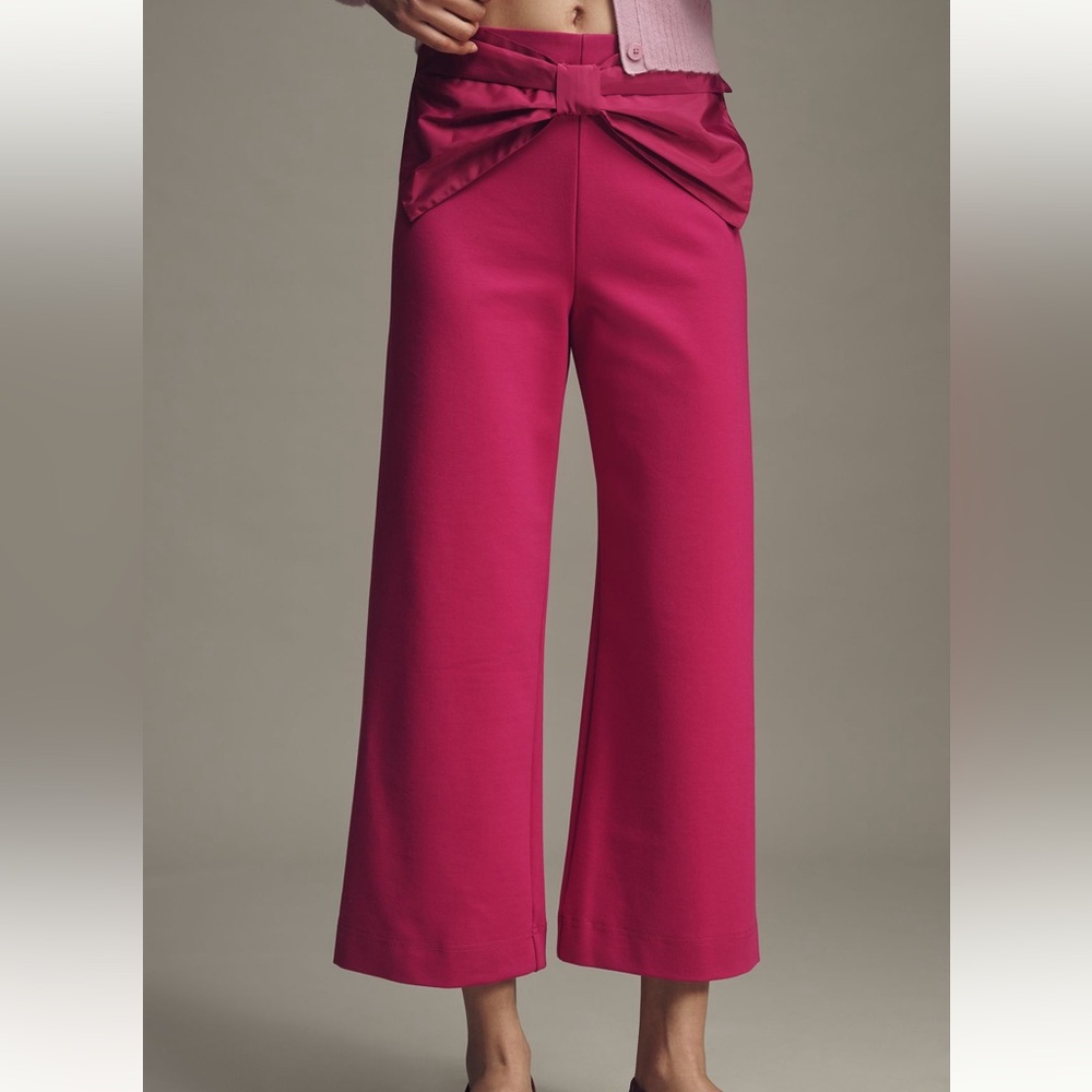 Anthropologie Colette Pants Maeve Bow Waist Cropped Wide Leg New 26P Pink